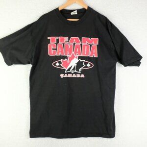 Vintage Hockey Canada T Shirt Mens Extra Large Black Red Short Sleeve Waves